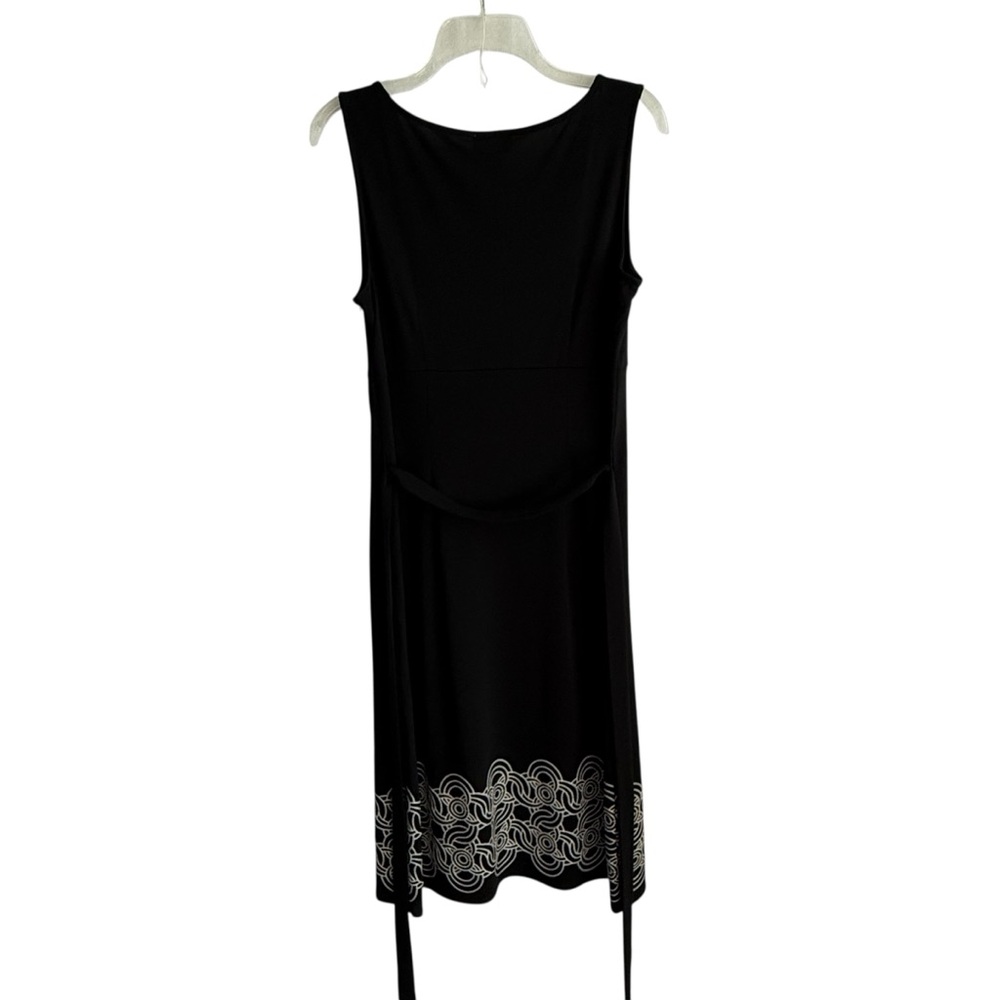 LOFT Ann Taylor Black Embroidered Midi Sleeveless Dress V-Neck Waist Tie Size 10 - Picture 6 of 13